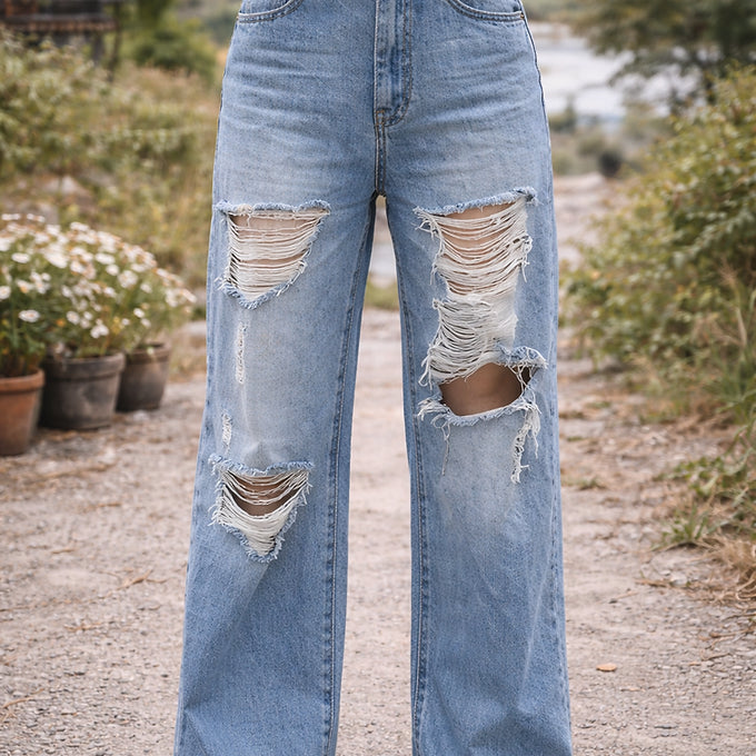 ✨ Authentic Korean High-Waist Ripped Jeans