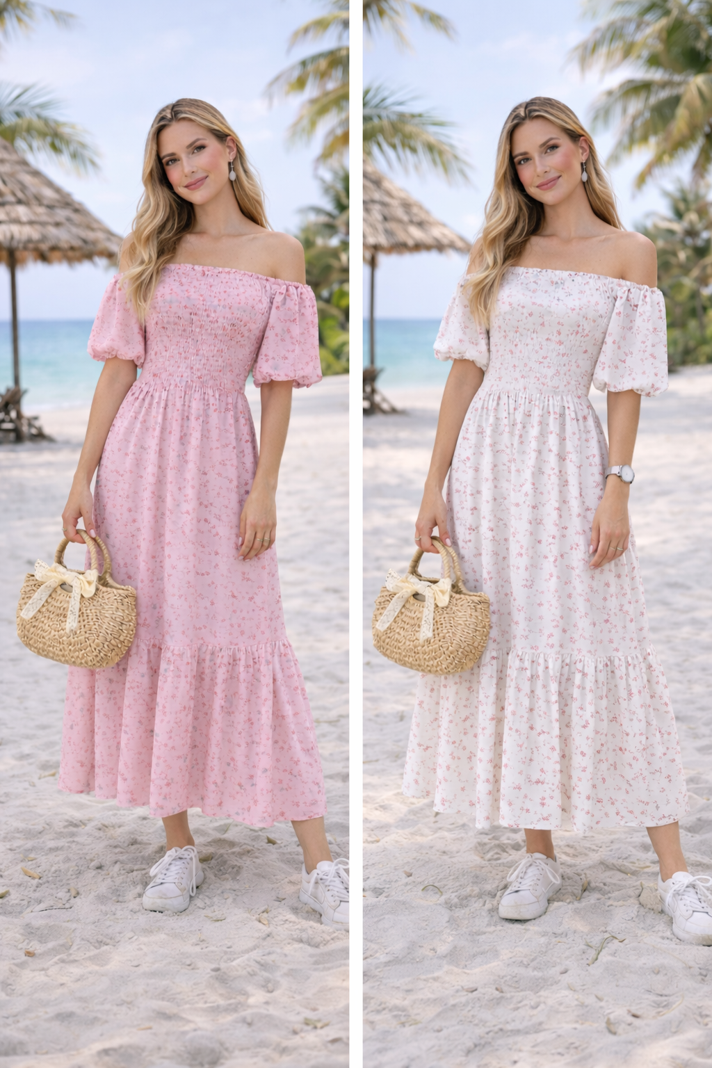 Stylish Girl - Off-Shoulder Floral Midi Dress